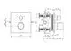 Technisches Diagramm eines Badethermostats mit mehreren Anschlüssen und Abmessungen, geeignet für die Installation, Hersteller Ideal Standard.